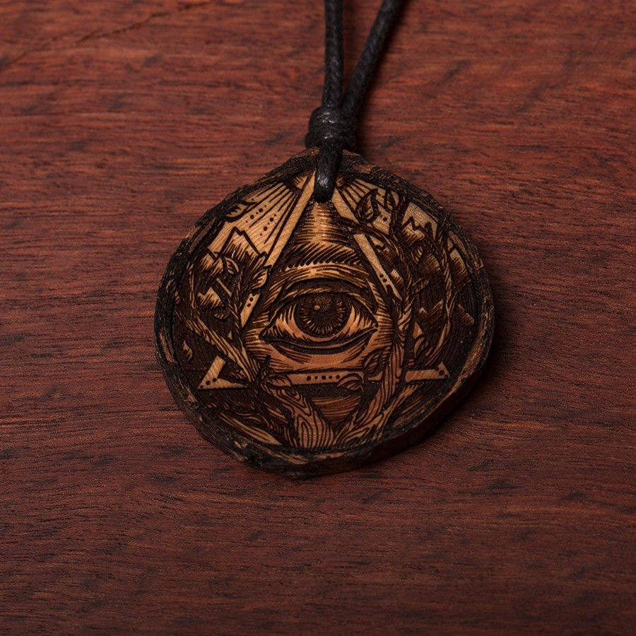 Allsehendes Auge Kette Epoxidschmuck mit Naturholz