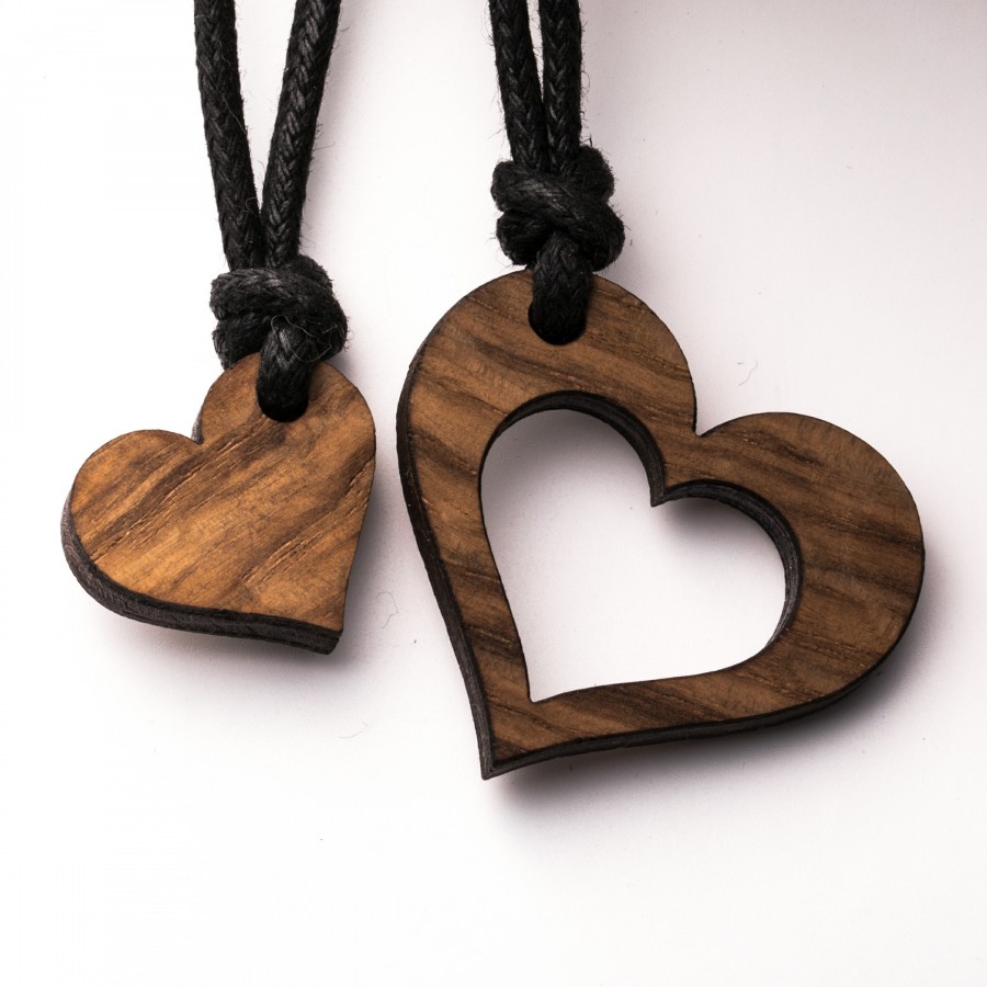 Herz Pärchen Kette Epoxidschmuck mit Naturholz