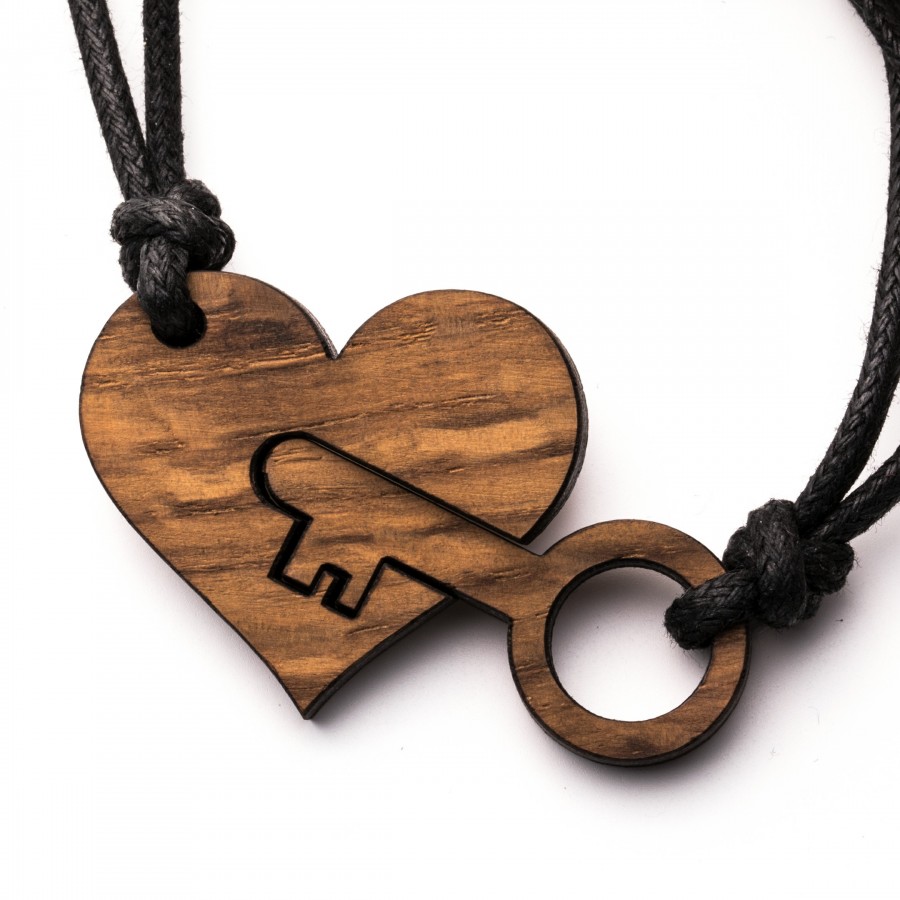 Pärchen Herz Schlüssel simpel Kette Epoxidschmuck mit Naturholz