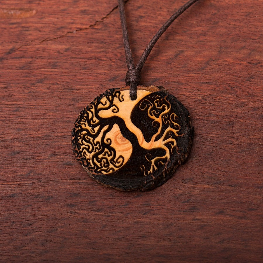 Baum des Lebens Yin Yang Kette Epoxidschmuck mit Naturholz