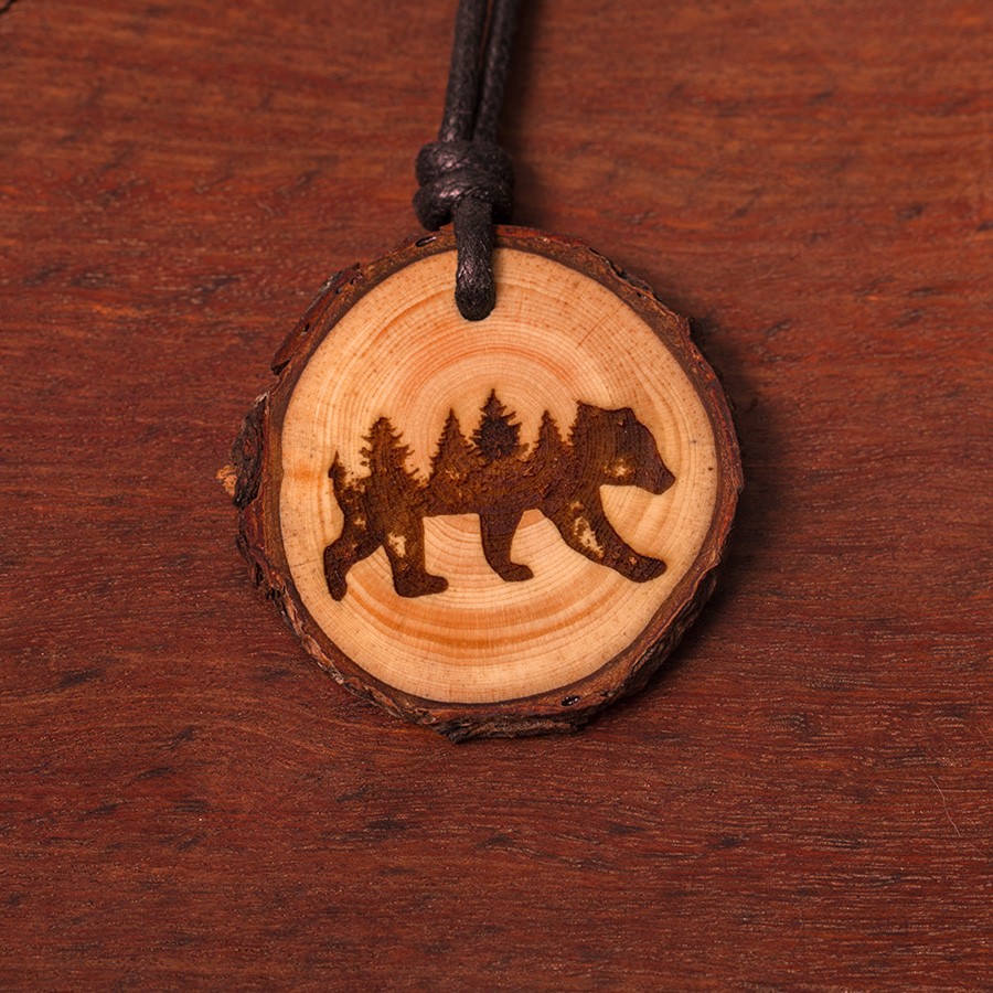 Bär Natur Kette Epoxidschmuck mit Naturholz