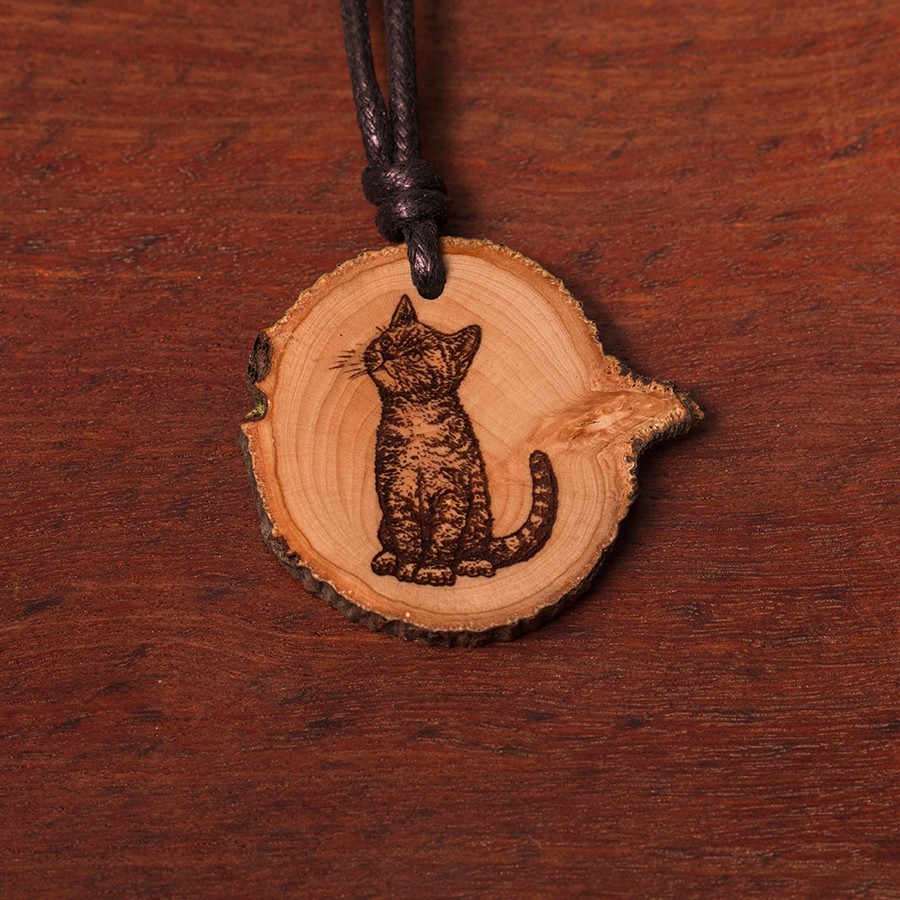 Katze Kette Epoxidschmuck mit Naturholz