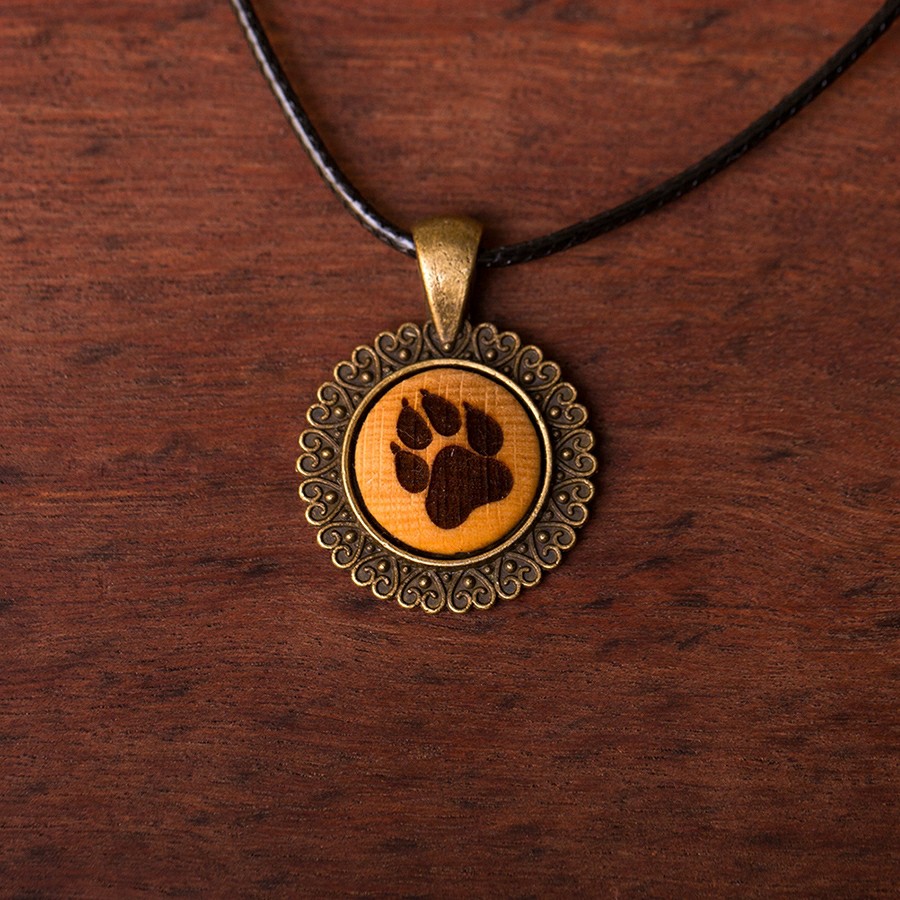 Pfote Hund Kette Epoxidschmuck mit Naturholz