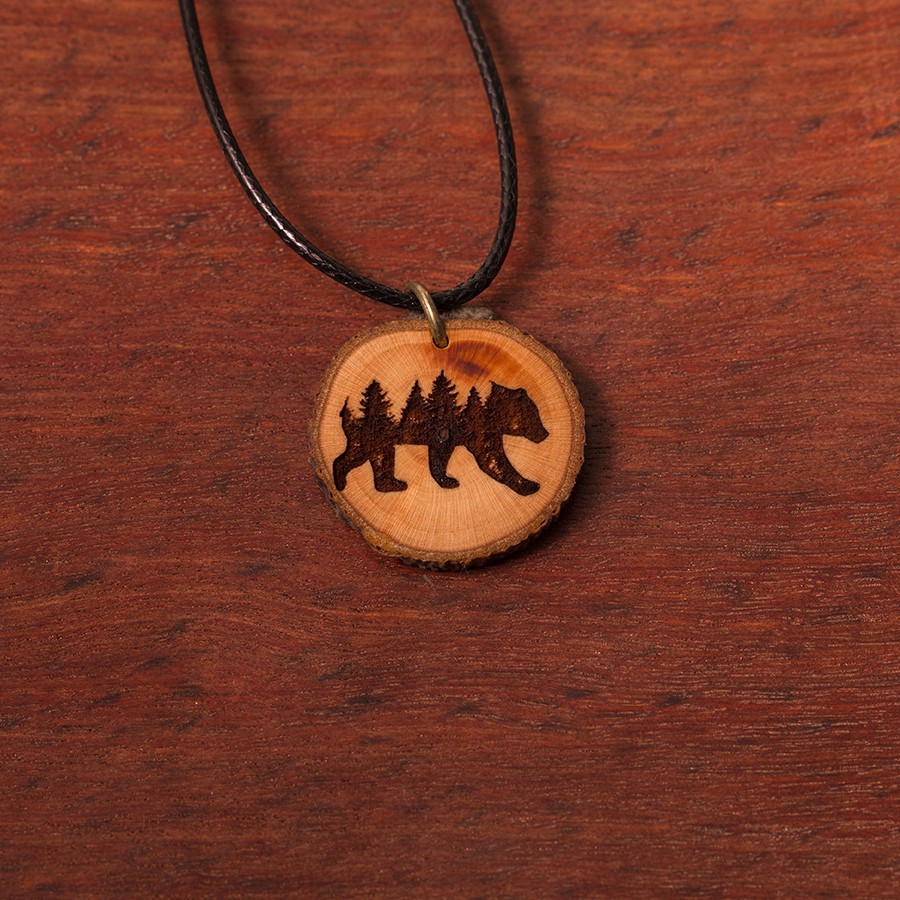 Bär Natur Kette Epoxidschmuck mit Naturholz