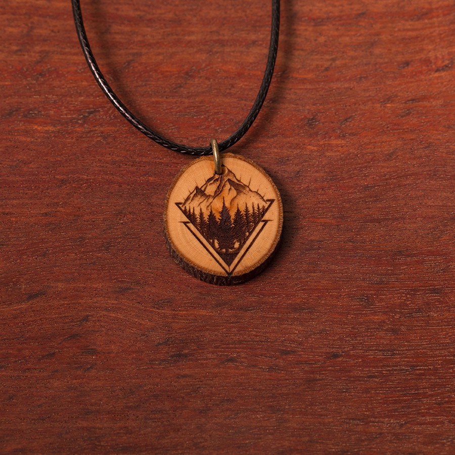 Berge Natur Kette Epoxidschmuck mit Naturholz