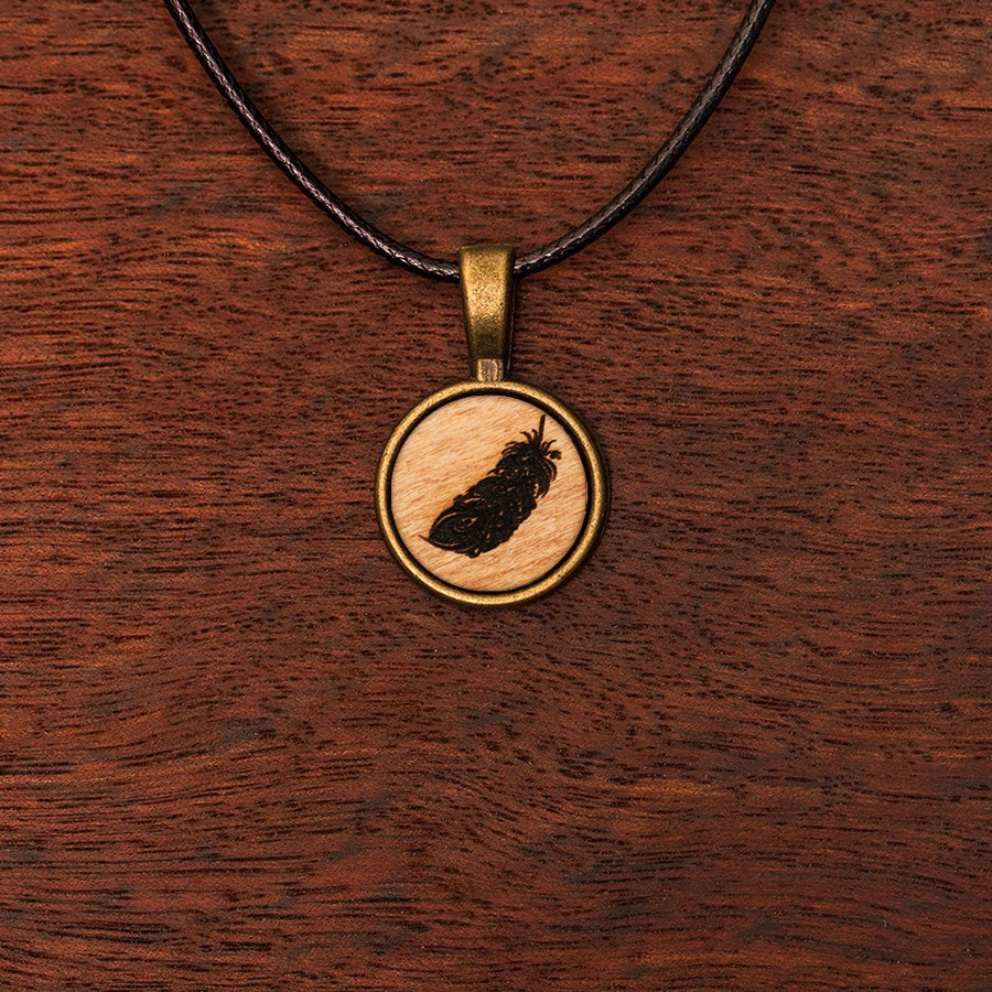 Feder Kette Epoxidschmuck mit Naturholz