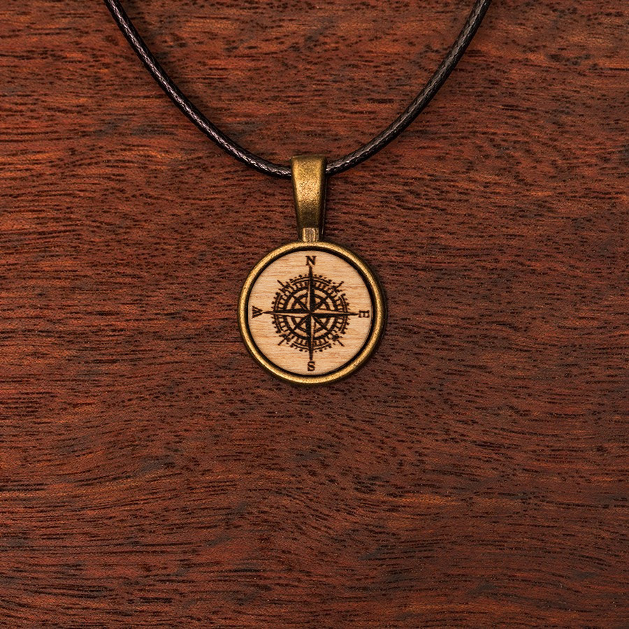 Kompass Kette Epoxidschmuck mit Naturholz