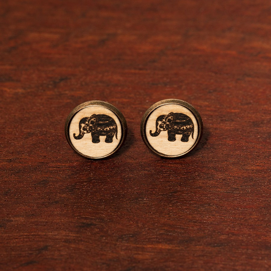Elefant Ohrstecker Epoxidschmuck mit Naturholz