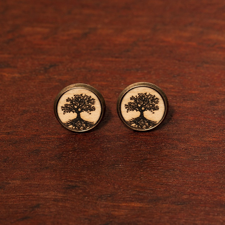 Baum des Lebens Ohrstecker Epoxidschmuck mit Naturholz