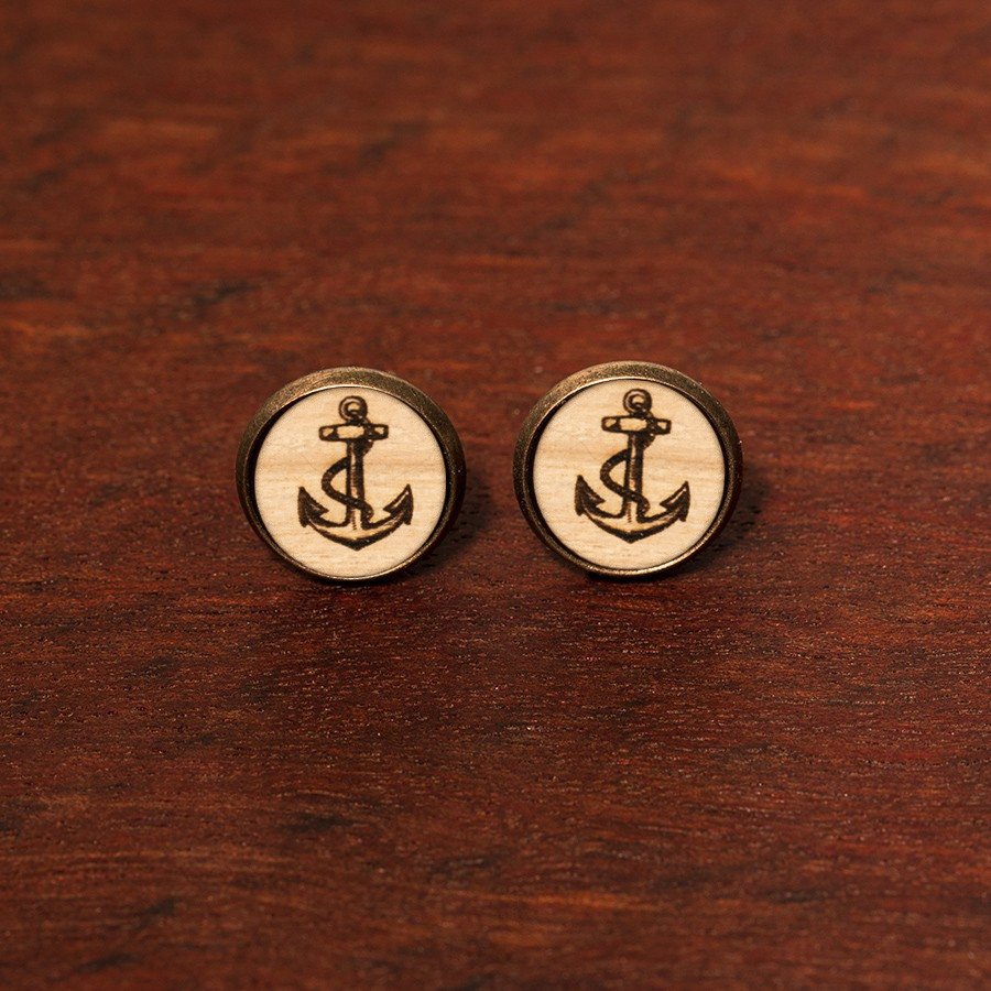 Anker Ohrstecker Epoxidschmuck mit Naturholz
