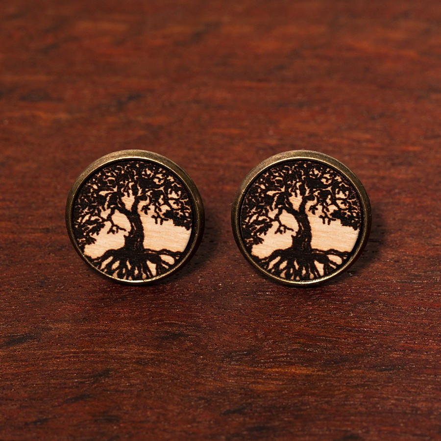 Baum des Lebens 2 Ohrstecker Epoxidschmuck mit Naturholz