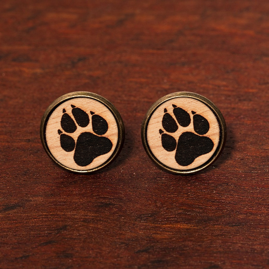 Pfote Hund Ohrstecker Epoxidschmuck mit Naturholz