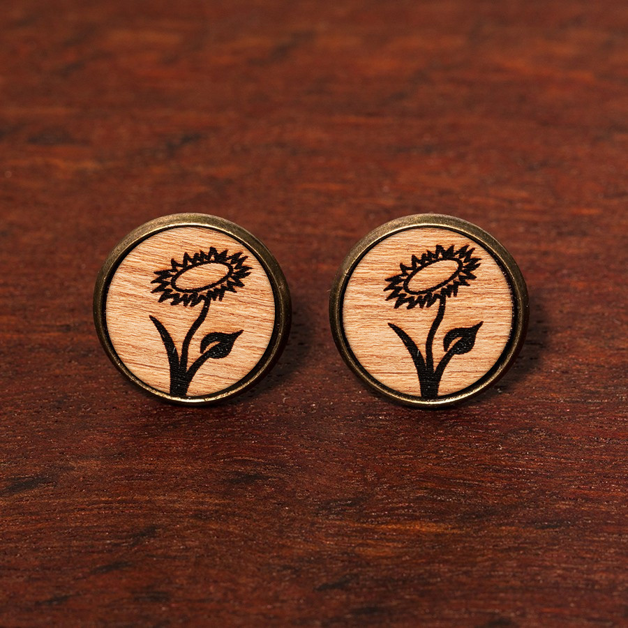 Vegan Blume Ohrstecker Epoxidschmuck mit Naturholz