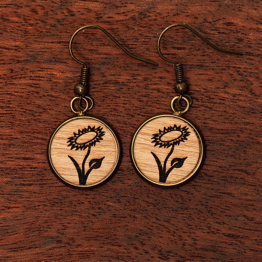 Vegan Blume Ohrringe Epoxidschmuck mit Naturholz