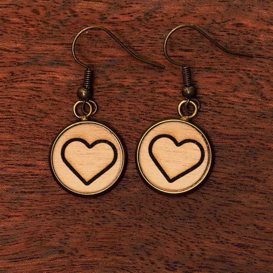 Herz Ohrringe Epoxidschmuck mit Naturholz