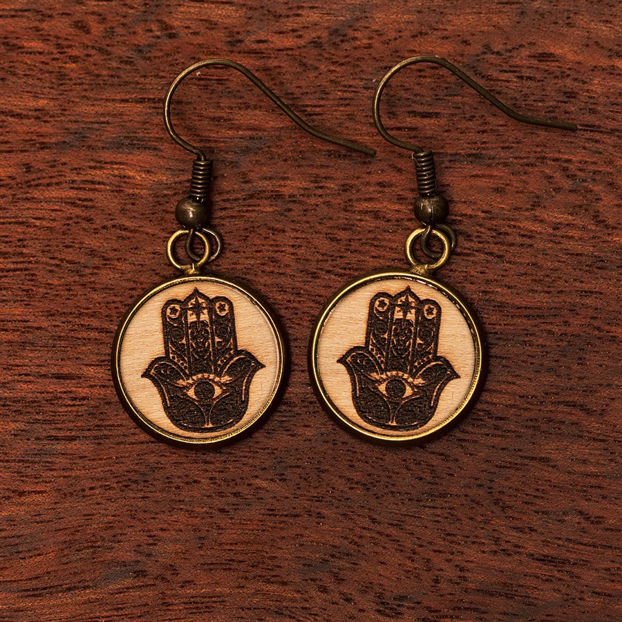 Hand der Fatima Ohrringe Epoxidschmuck mit Naturholz