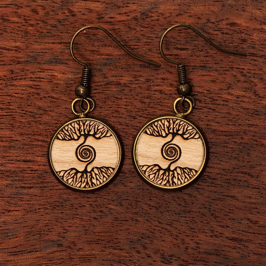 Baumspirale Ohrringe Epoxidschmuck mit Naturholz
