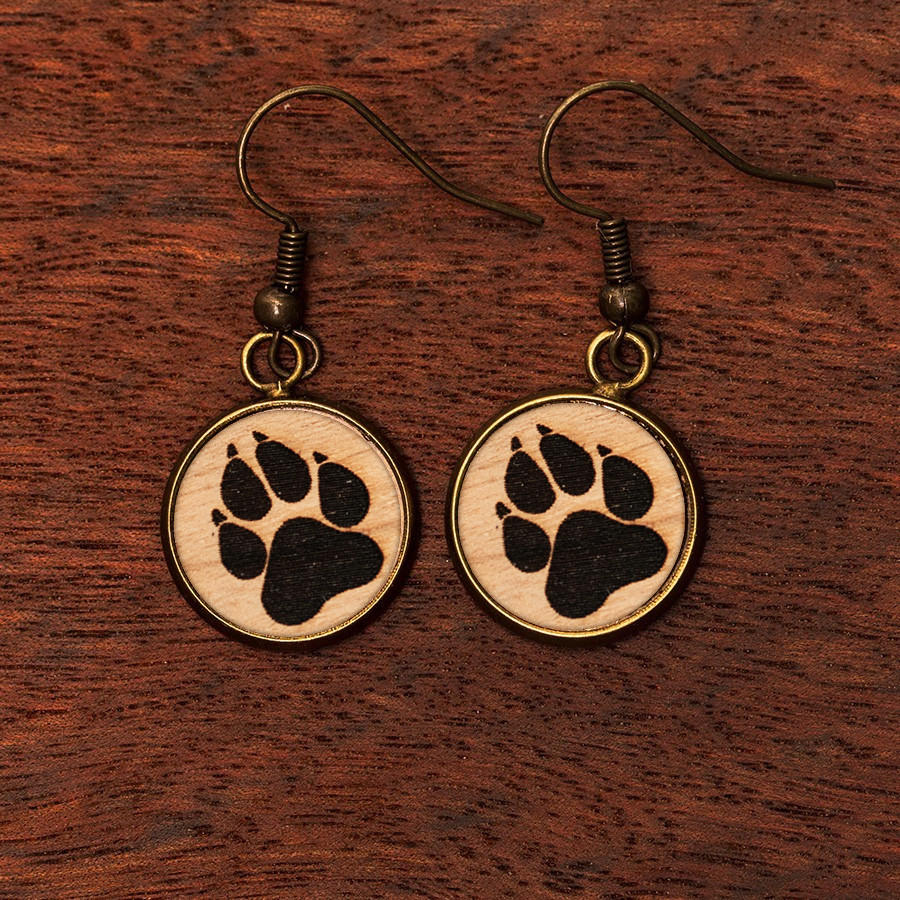 Pfote Hund Ohrringe Epoxidschmuck mit Naturholz