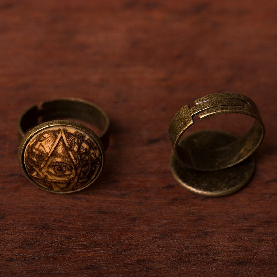Allsehendes Auge 1 Ring Epoxidschmuck mit Naturholz