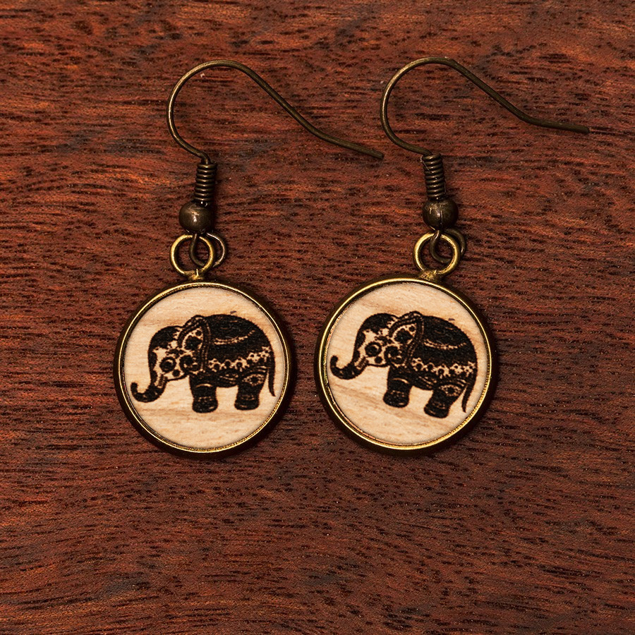 Elefant Ohrringe Epoxidschmuck mit Naturholz