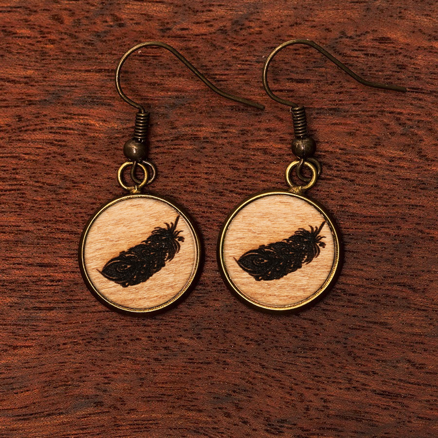 Feder Ohrringe Epoxidschmuck mit Naturholz