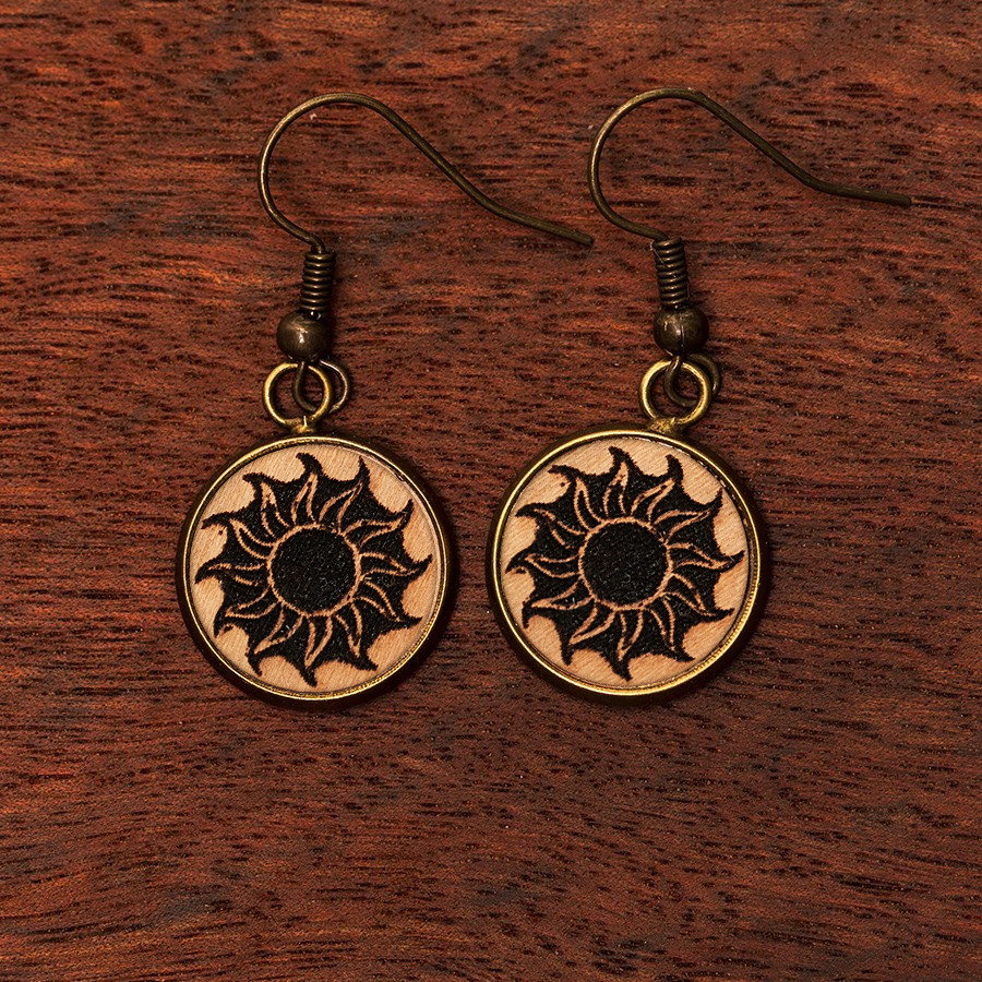 Sonne Ohrringe Epoxidschmuck mit Naturholz