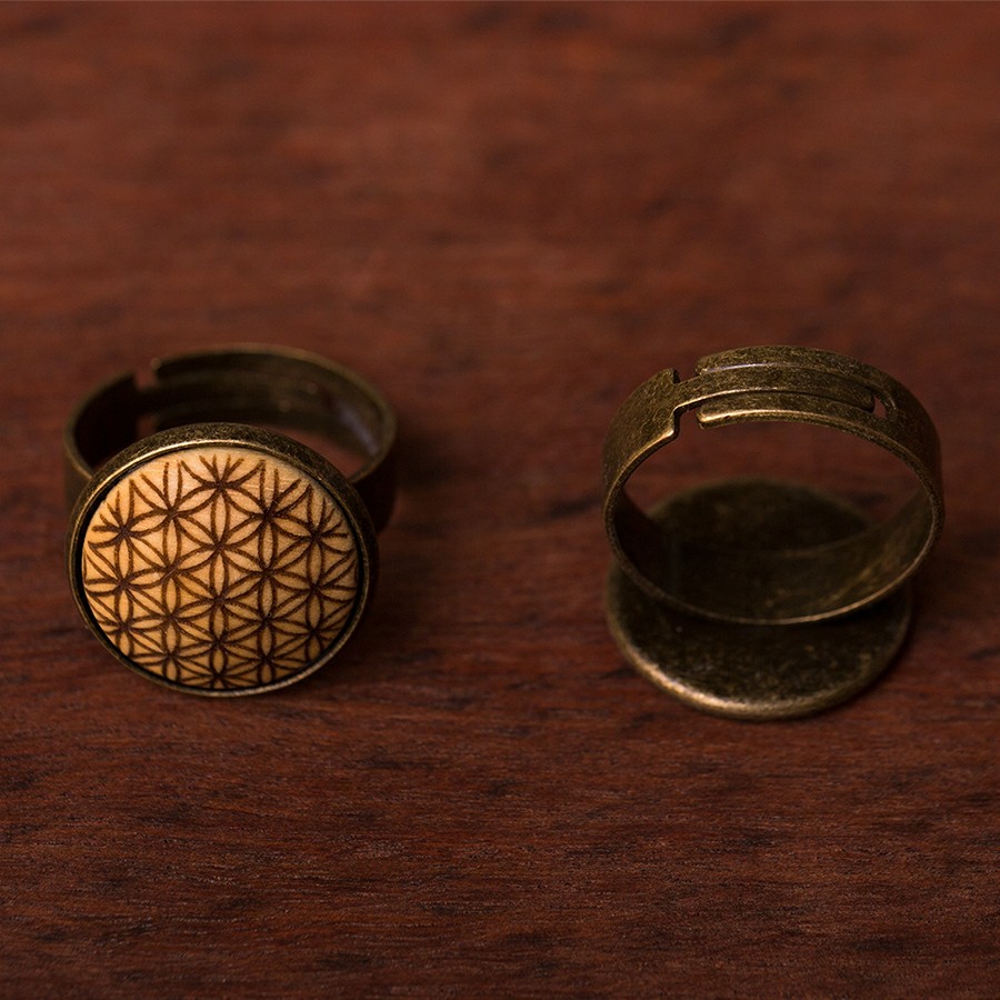 Blume des Lebens Ring Epoxidschmuck mit Naturholz