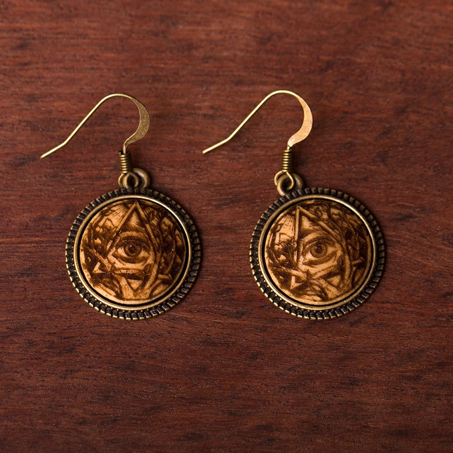 Allsehendes Auge 1 Ohrringe Epoxidschmuck mit Naturholz