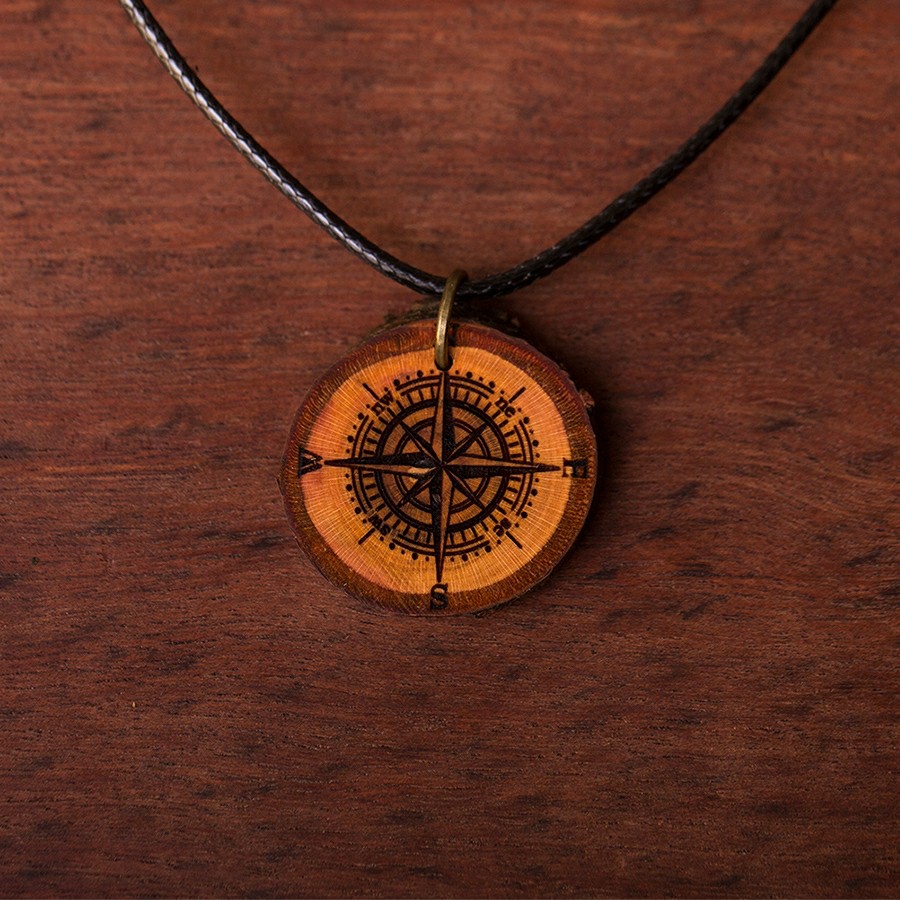 Kompass Kette Epoxidschmuck mit Naturholz