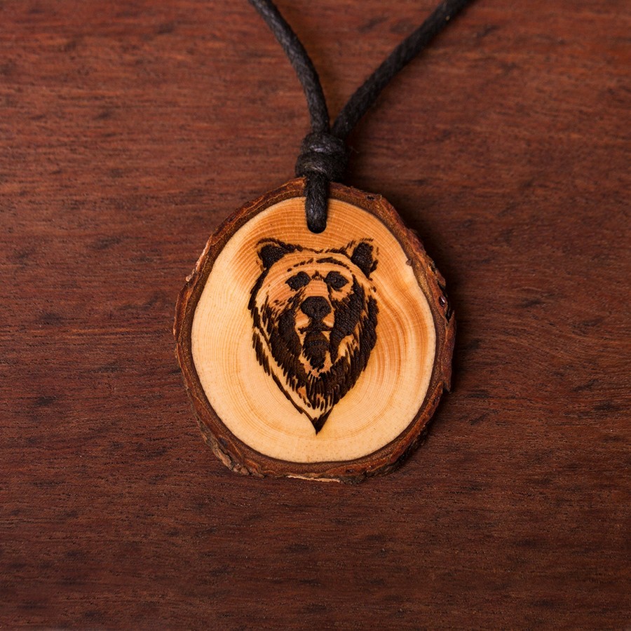 Bär Kette Epoxidschmuck mit Naturholz
