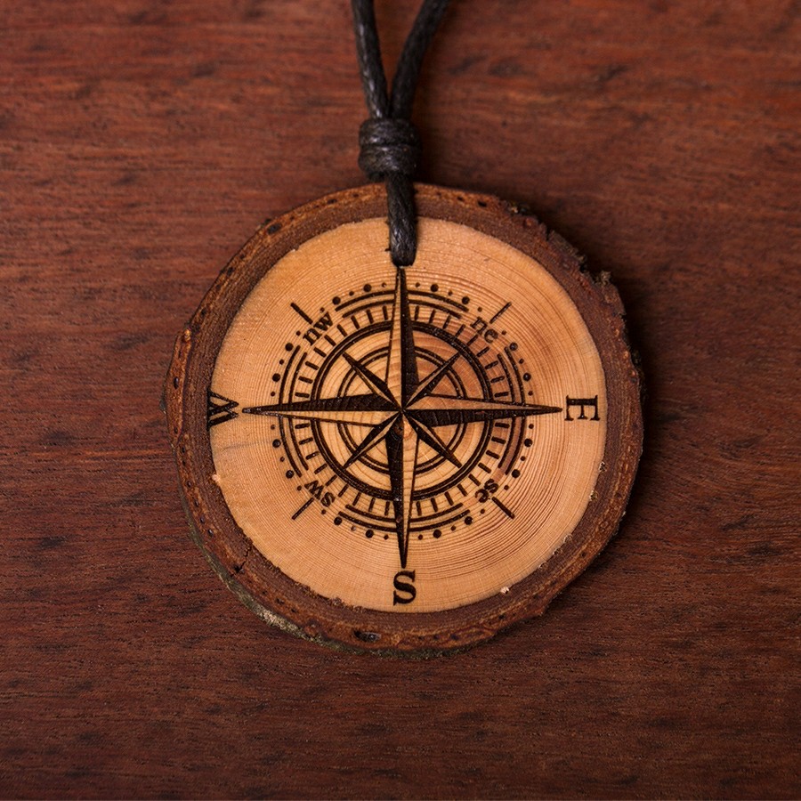 Kompass Kette Epoxidschmuck mit Naturholz