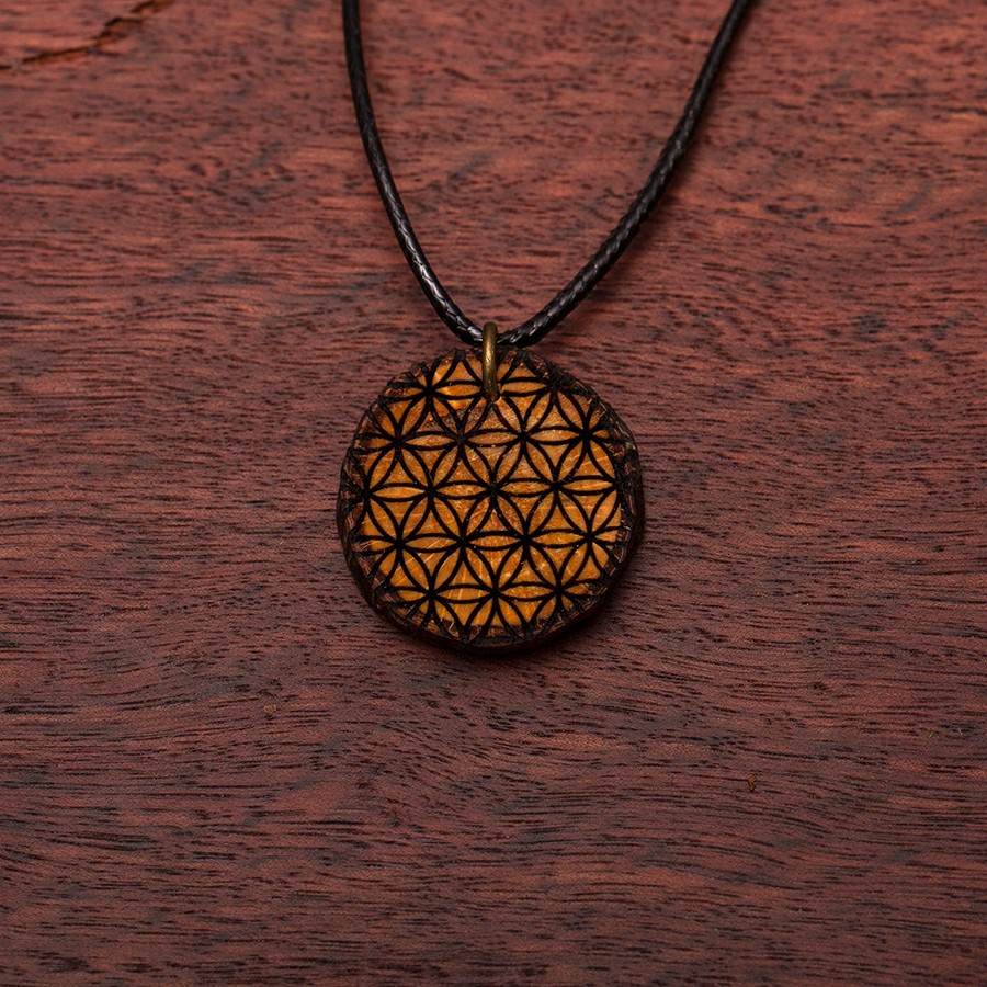Blume des Lebens Kette Epoxidschmuck mit Naturholz