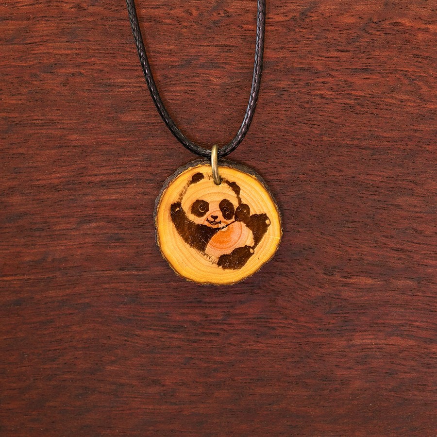 Panda Kette Epoxidschmuck mit Naturholz
