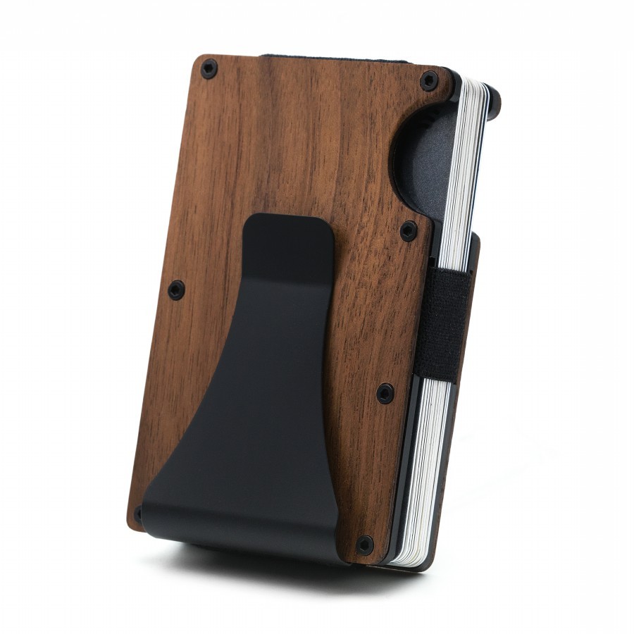 Kreditkartenetui mit Geldclip aus Walnuss mit Multitool und Münzfach  Geldtasche aus Holz, Kreditkartenetui, Moneyclip