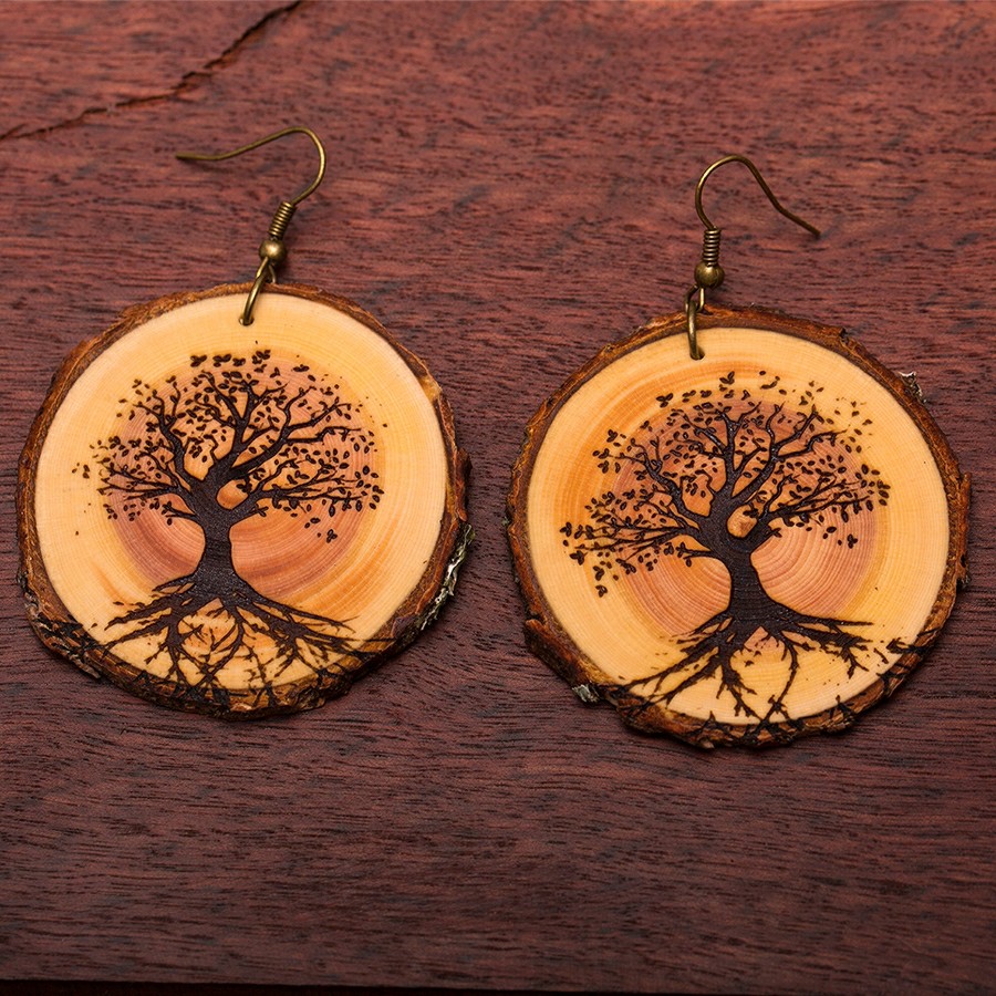 Baum des Lebens Ohrringe Epoxidschmuck mit Naturholz