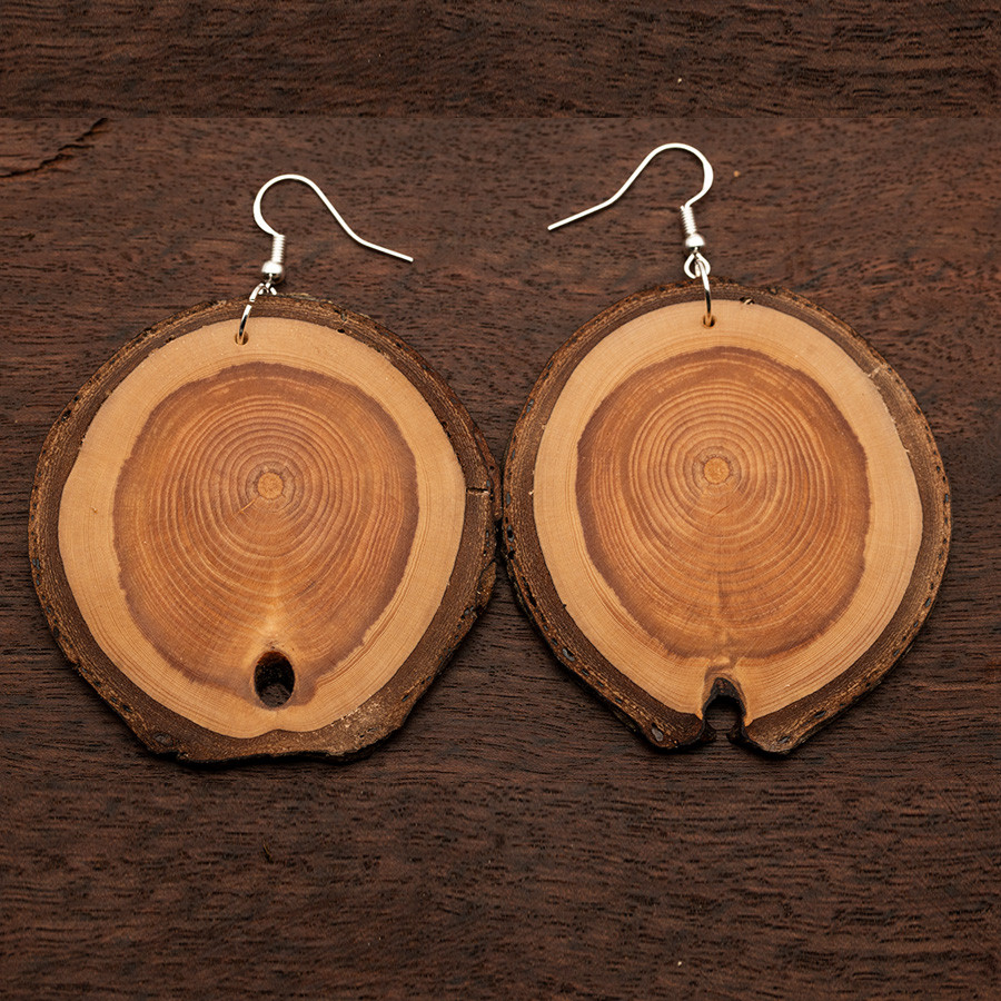 Tanne 4890 Ohrringe Epoxidschmuck mit Naturholz