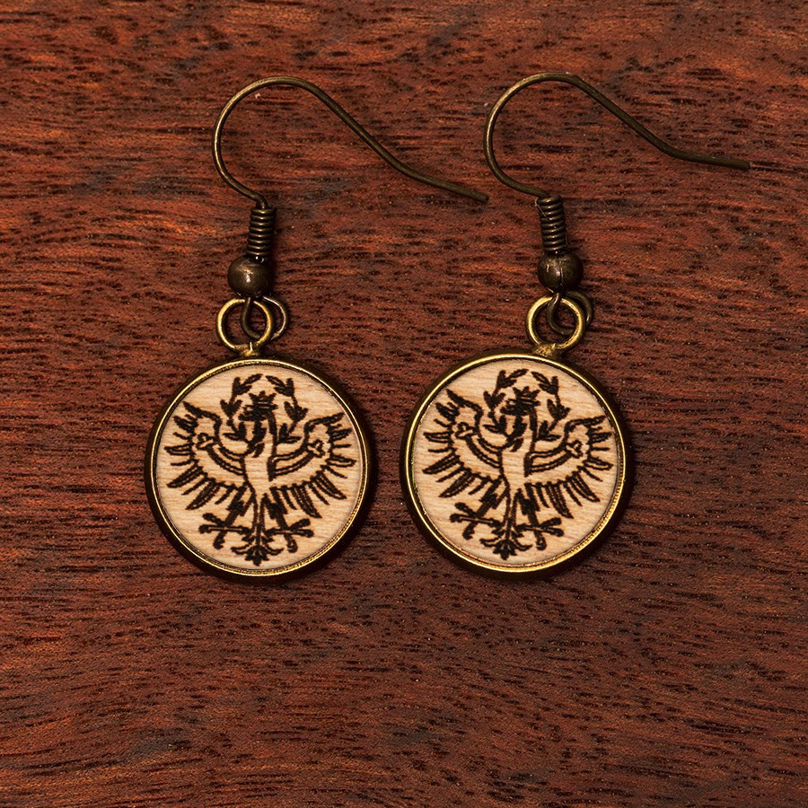 Tiroler Adler Weiß Ohrringe Epoxidschmuck mit Naturholz