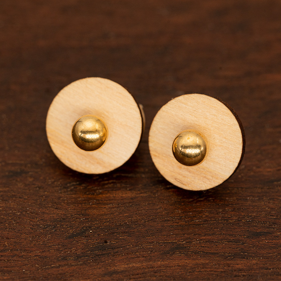 Kugel Ohrstecker Epoxidschmuck mit Naturholz