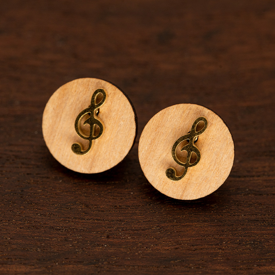 Notenschlüssel Ohrstecker Epoxidschmuck mit Naturholz