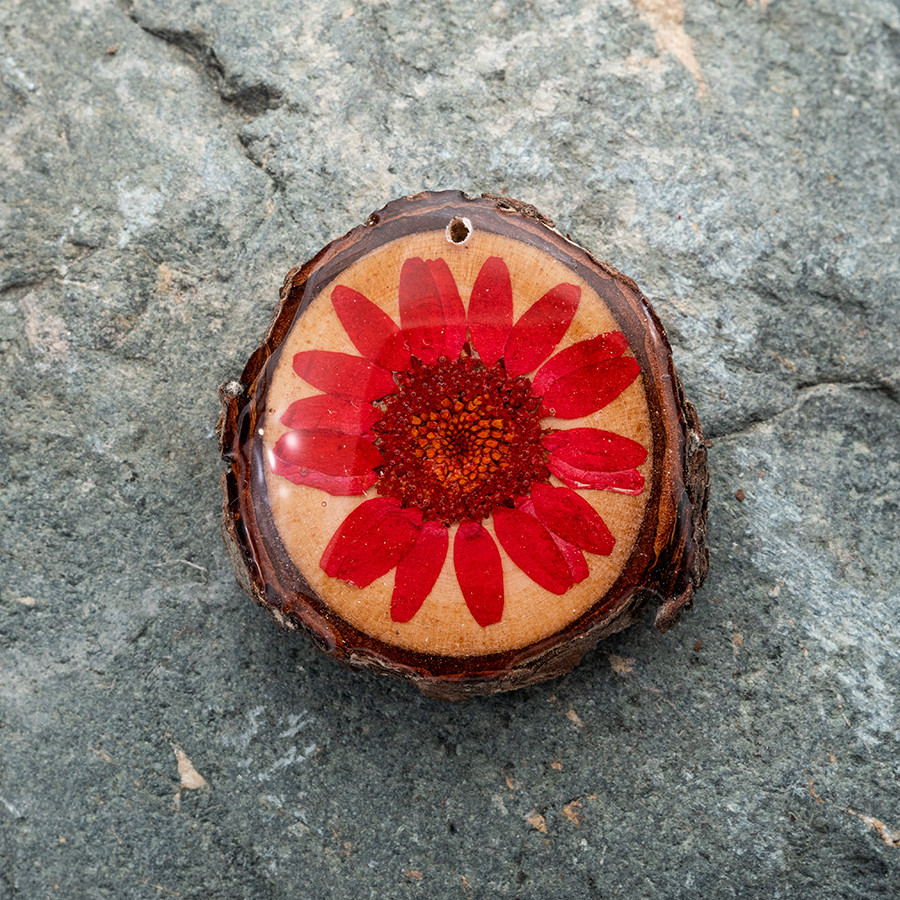 Zirbenblüte 5296 Kette Epoxidschmuck mit Naturholz
