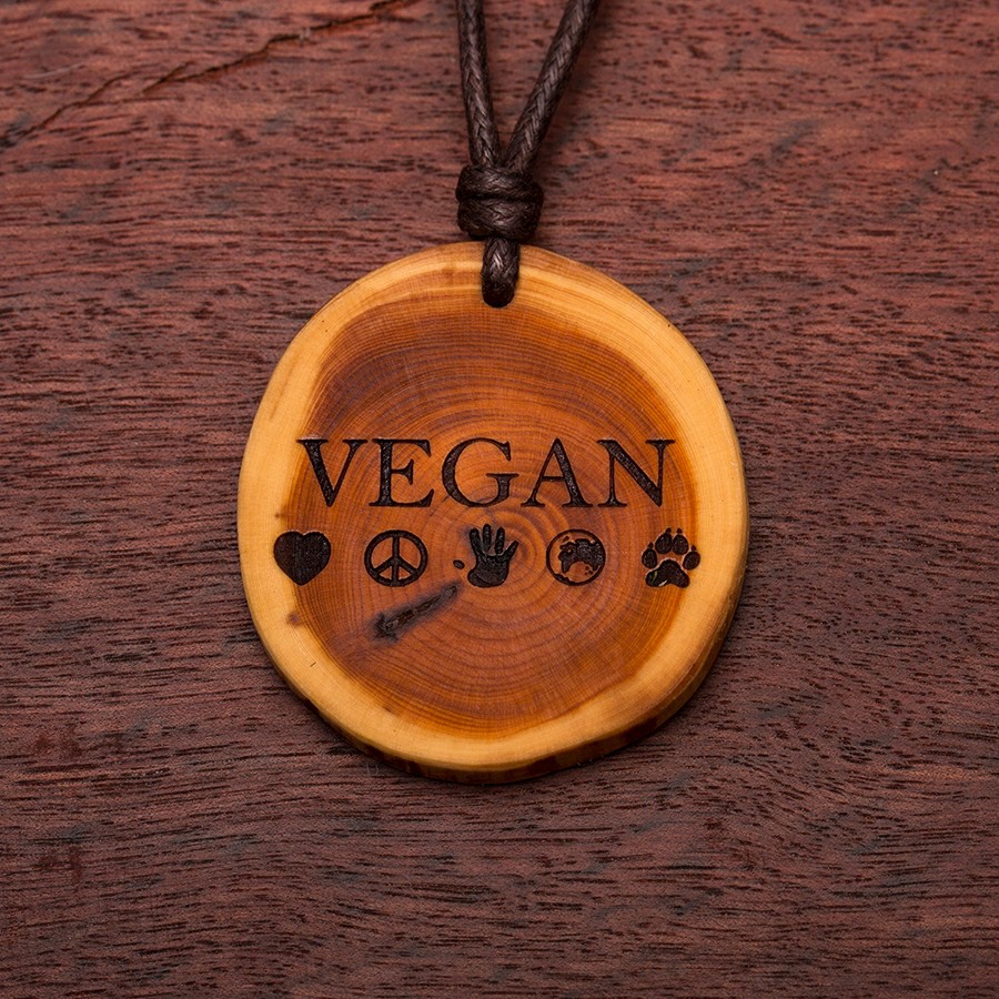 Vegan Symbole Kette Epoxidschmuck mit Naturholz