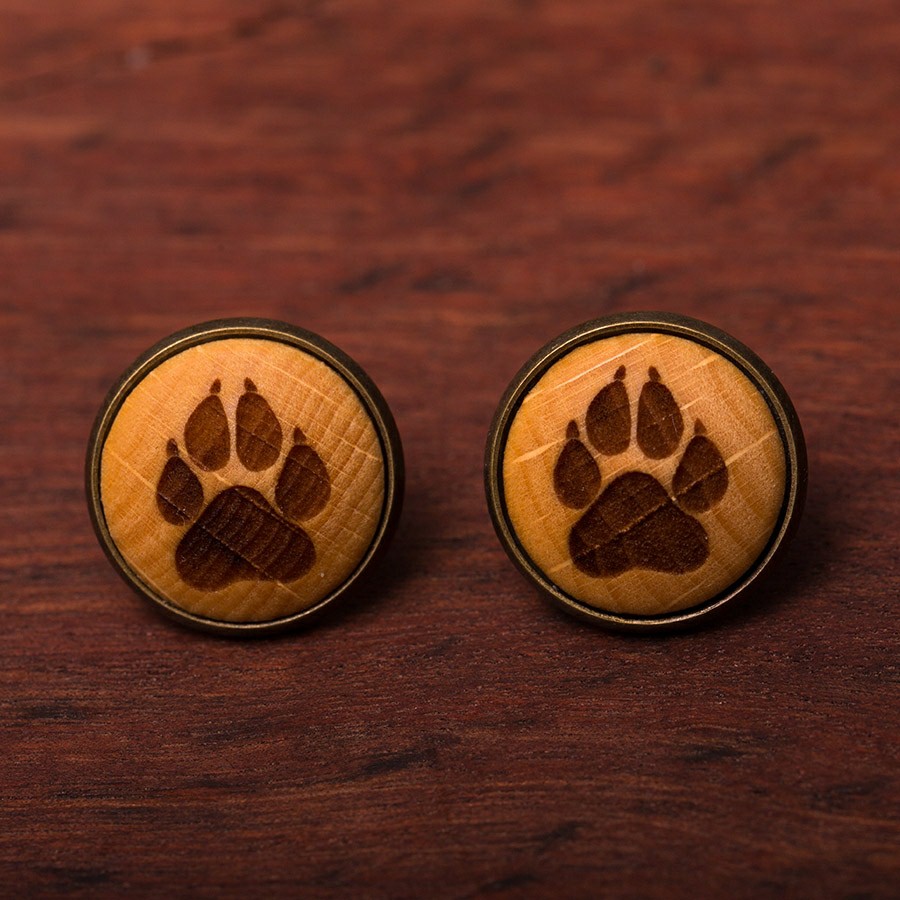 Pfote Hund Ohrstecker Epoxidschmuck mit Naturholz