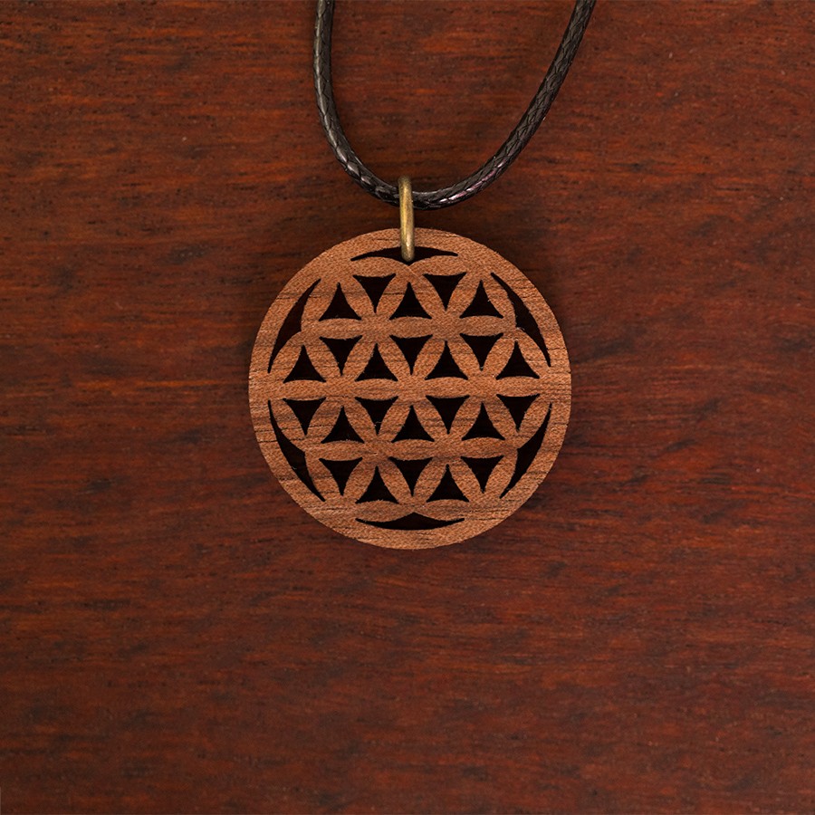 Blume des Lebens klein Nuss Kette Epoxidschmuck mit Naturholz