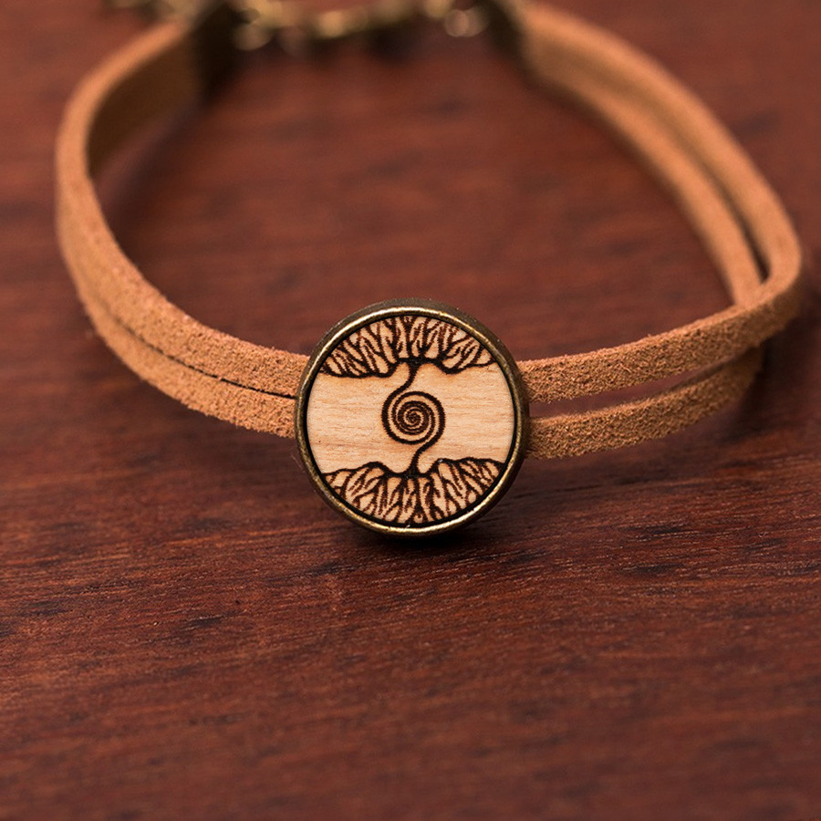Baum Spirale Armkette Epoxidschmuck mit Naturholz